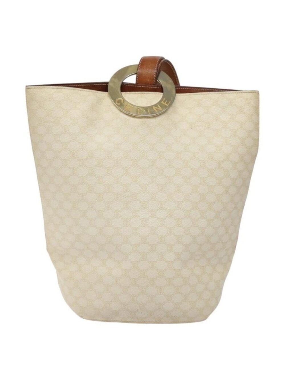 Authentic CELINE Macadam Canvas Circle Shoulder Bag PVC Leather White - Picture 5 of 16